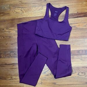 Girlfriend Collective Set Plum Paloma Bra Compression Leggings 26” Sz Small